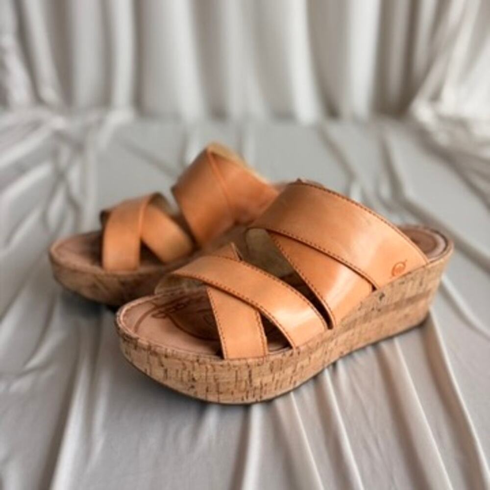 Børn Kapiti Cork Leather Wedge Sandals - Creamsicle Orange, Size 9 - Picture 10 of 11